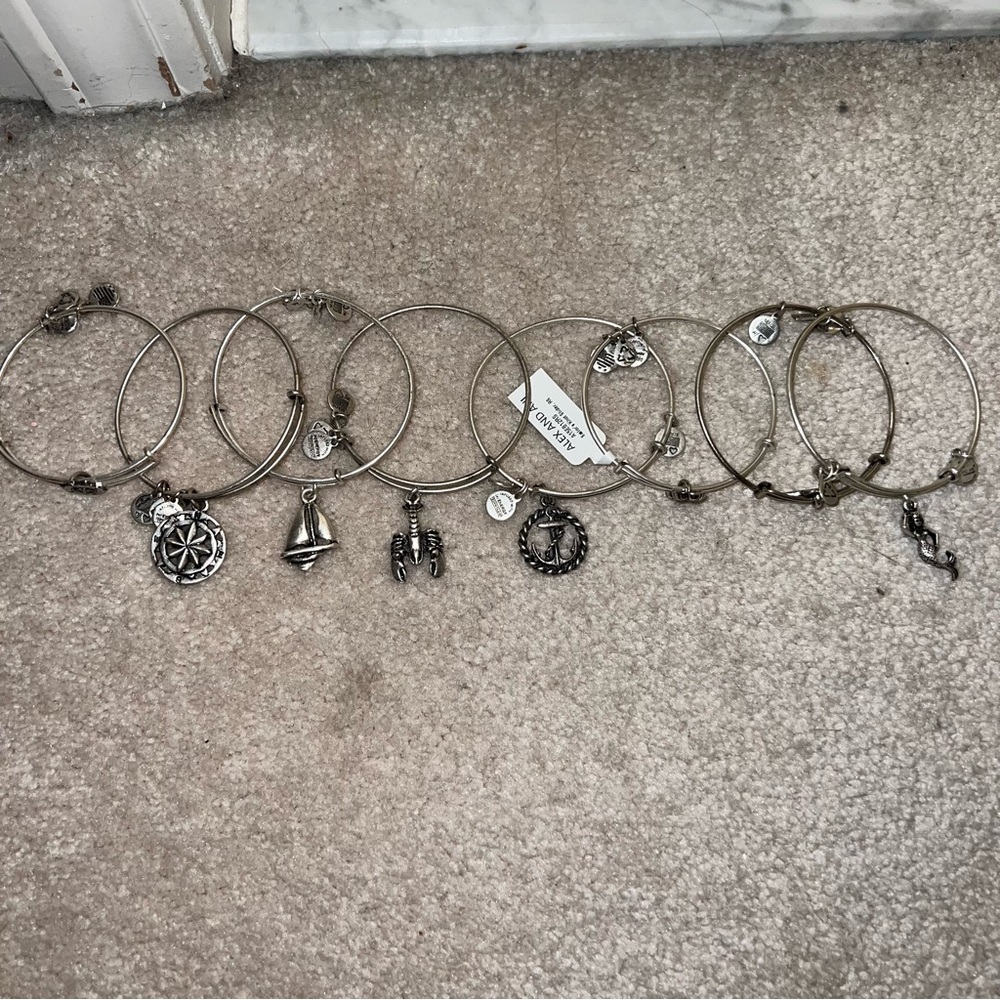 Alex and Ani bracelets silver bangles set of 8 nautical theme